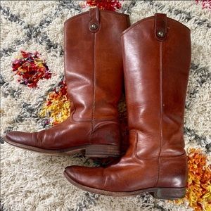 FRYE Lug Tag riding boots Cognac Leather